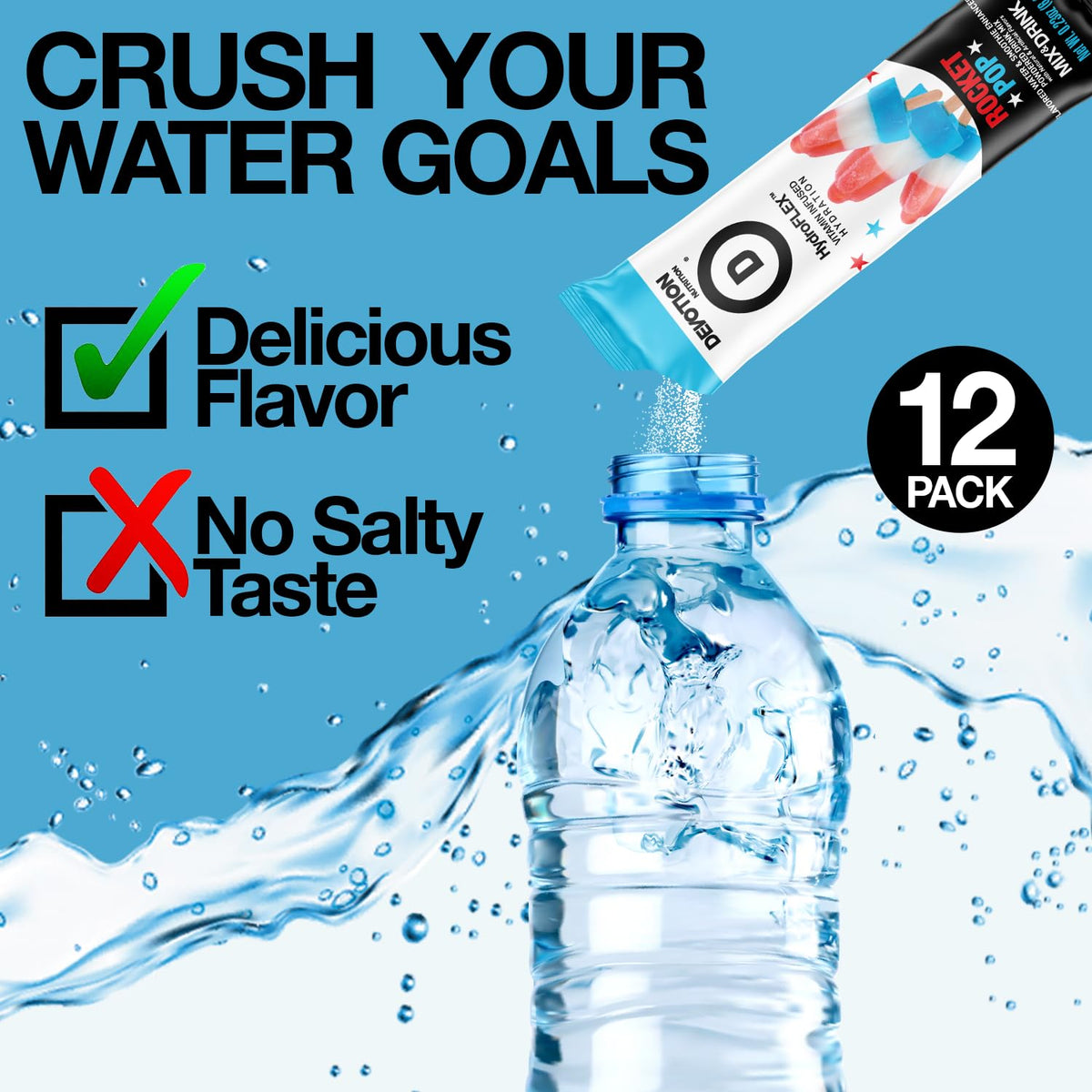 Devotion HydroFLEX Rocket Pop mixed into sparkling water for enhanced taste.