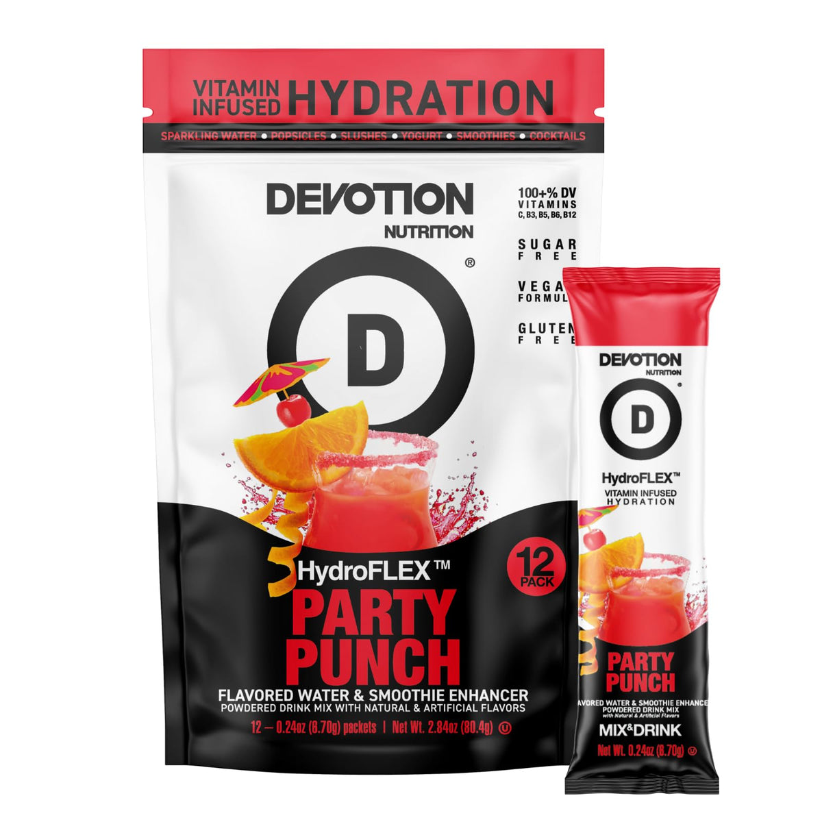 Devotion HydroFLEX flavor packet poured into water for enhanced hydration