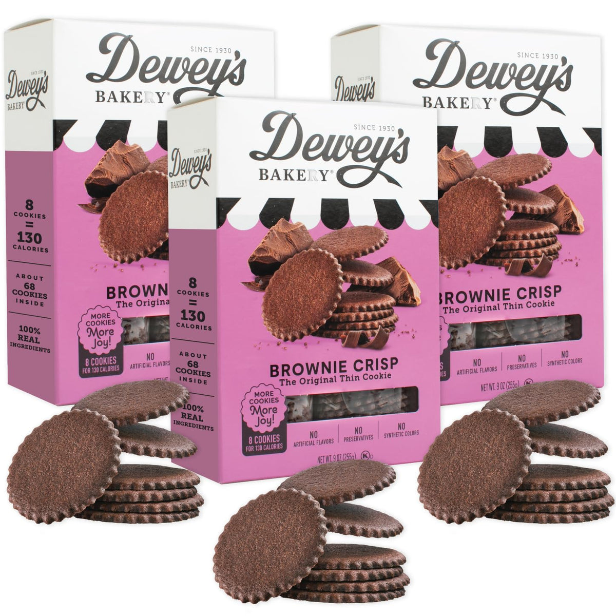 Dewey's Bakery Brownie Crisp Moravian Cookie Thins, a crisp chocolate wafer snack with rich cocoa notes.