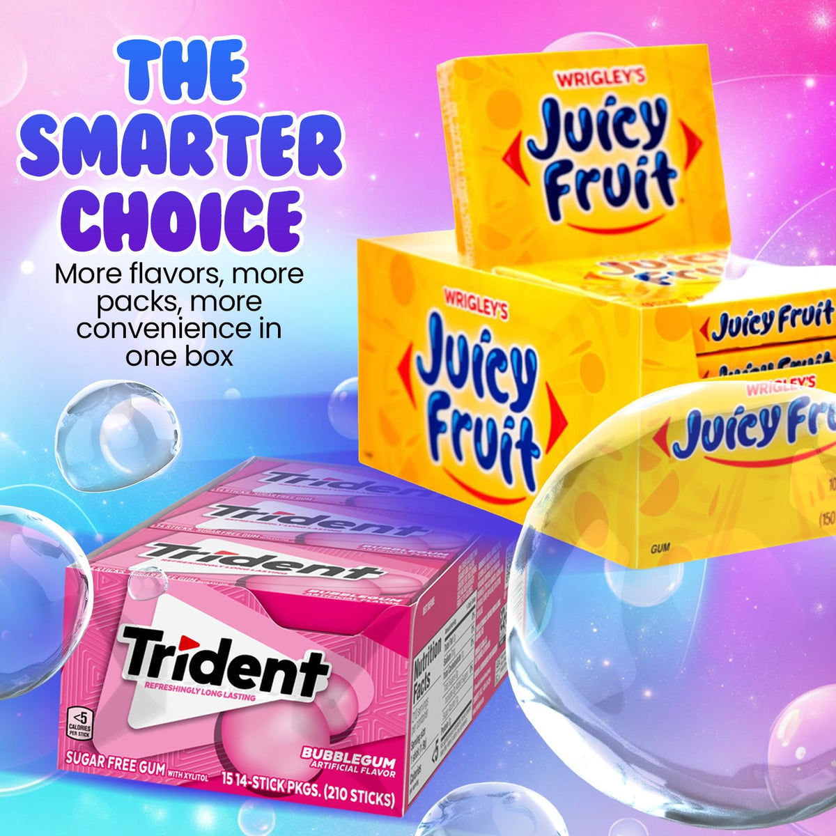 D.F. Luxury gum packs fanned out to reveal 15 fruity flavors and variety