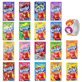 DF LUXURY Kool Aid 18-pack flavors display for party planning and on-the-go mixing