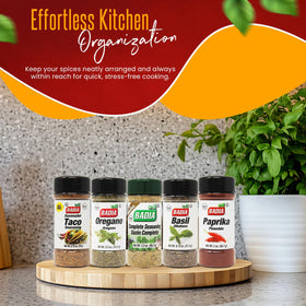 DF LUXURY taco seasoning jar added to a savory dish for quick flavor