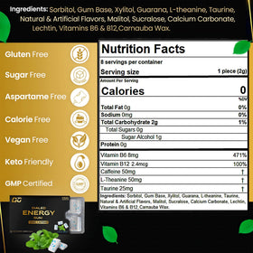 Dialed Energy Gum refreshing mint flavor enhances breath