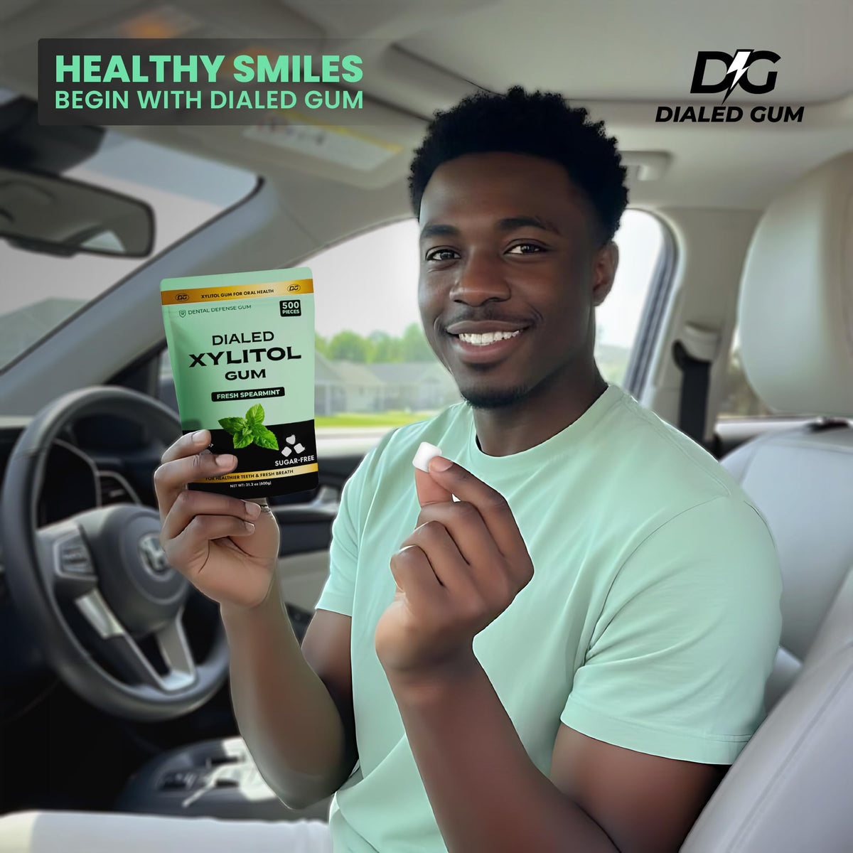 Dialed Gum after-meals use scenario showing quick chew