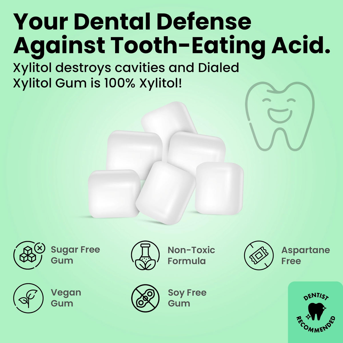 Dialed Gum aspartame-free label promoting clean formula
