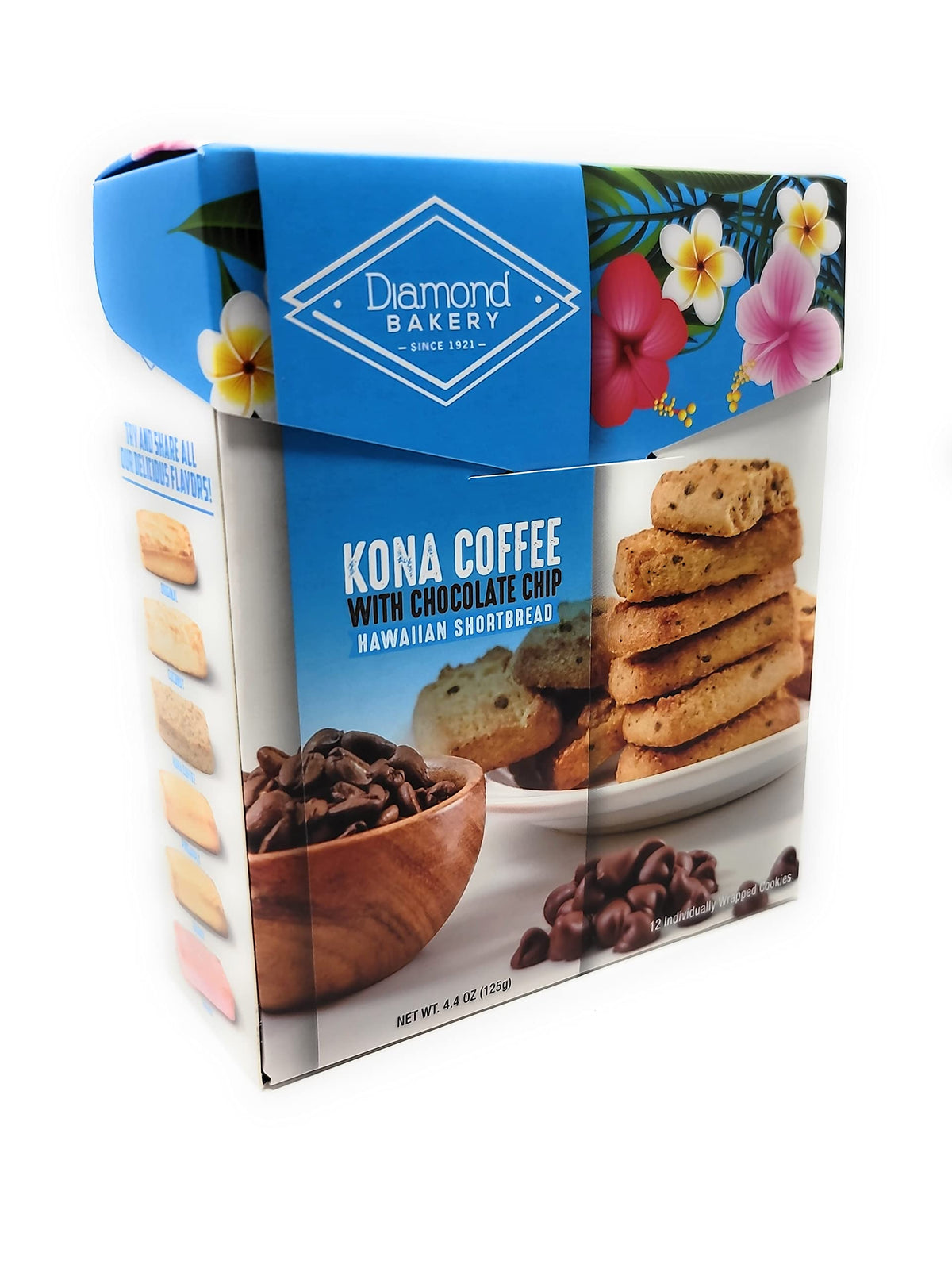 Diamond Bakery Kona Coffee chocolate chip shortbread close-up shows rich aroma and buttery melt.