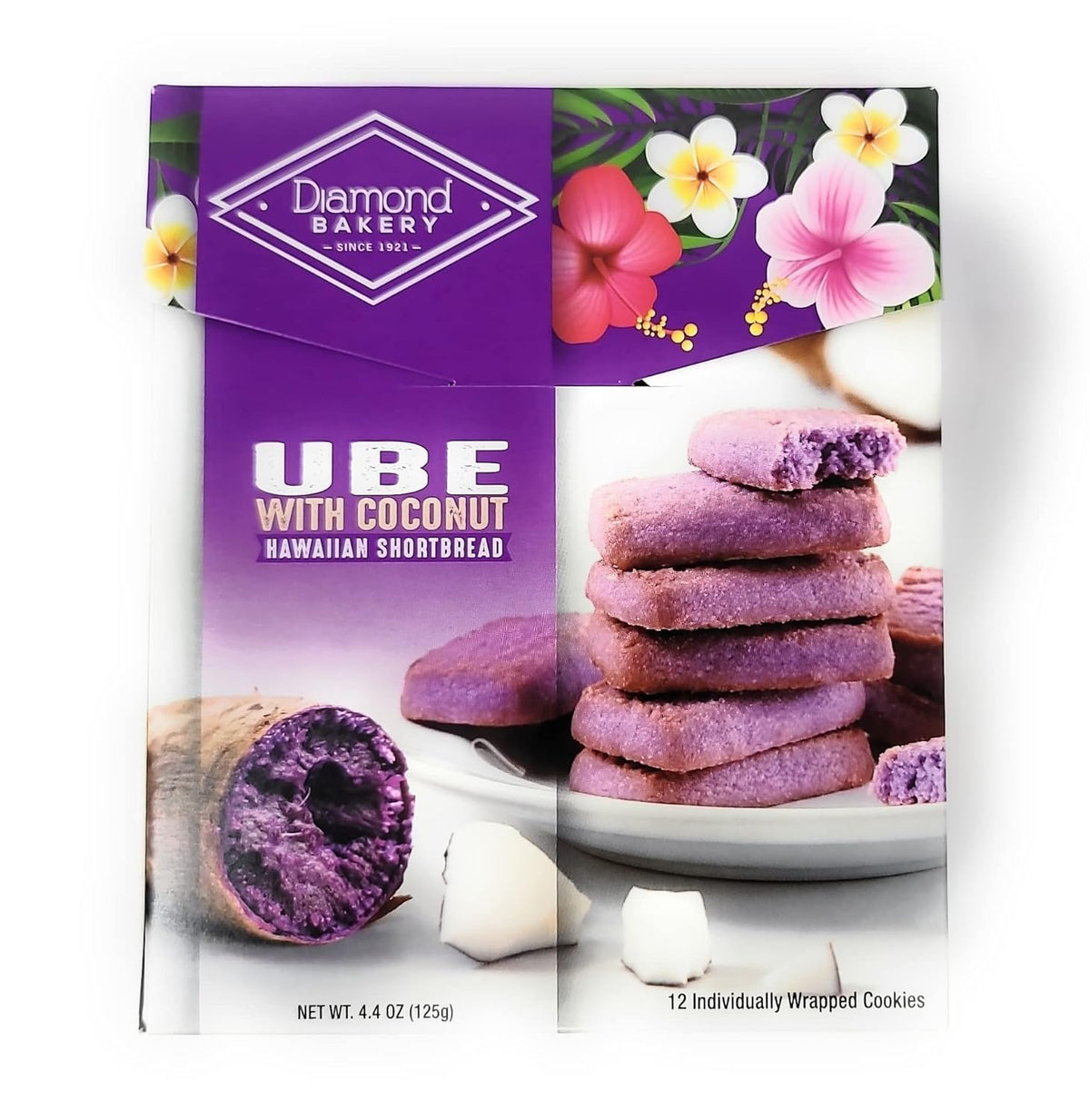 Diamond Bakery Ube Hawaiian Shortbread Cookie with milk pairing, ideal for cozy moments.