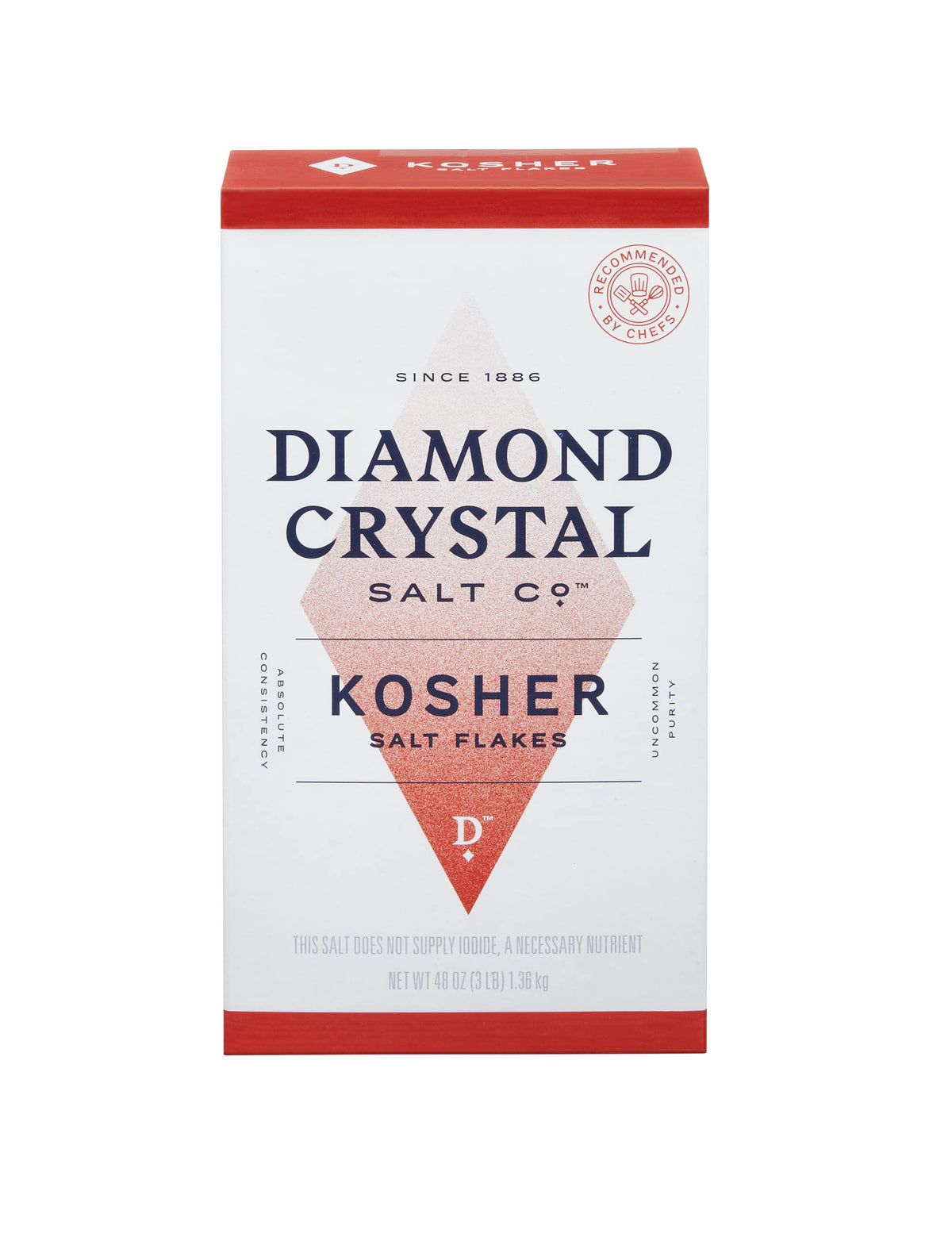 Diamond Crystal Kosher Salt front packaging shows new look and pure ingredients.