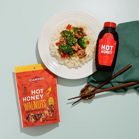Diamond of California hot honey walnut snack nuts kitchen setup