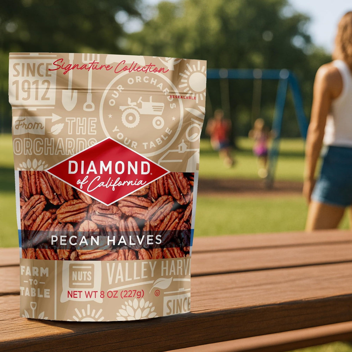 Glazed roasted Diamond of California pecan halves as dessert topping
