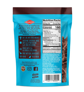 Diamond of California salted dark chocolate walnut snack nuts bag-front view for packaging.