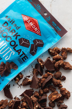 Diamond of California salted dark chocolate walnut snack nuts dessert topping option.