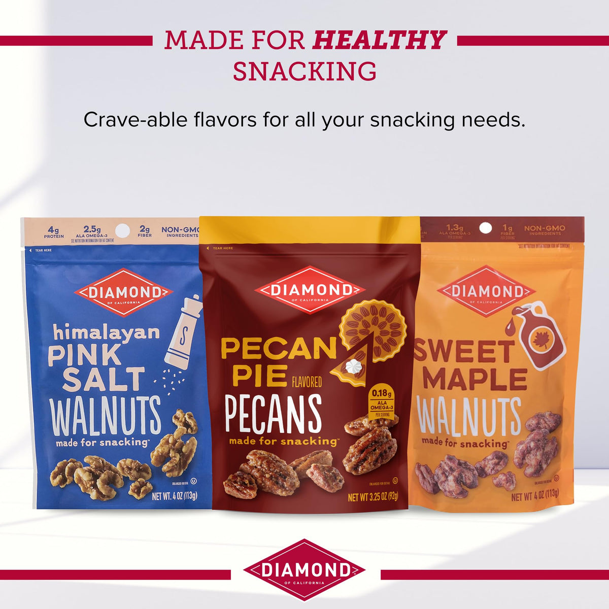 Diamond of California four-pack Sweet Maple Walnut Snack Nuts in convenient packaging
