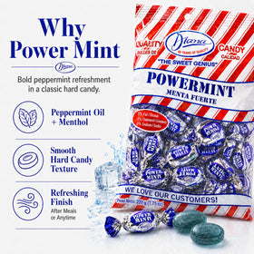 Diana Power Mint individually wrapped mint for hygiene and portability.
