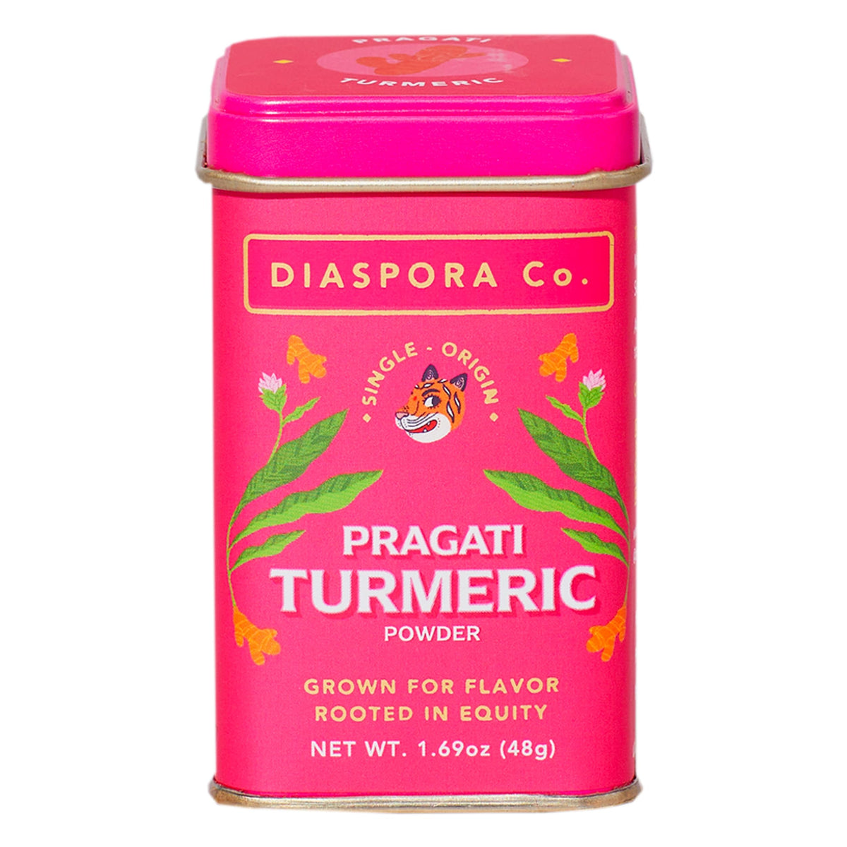 Diaspora Co Pragati turmeric powder in a jar for vibrant color and aroma in curries