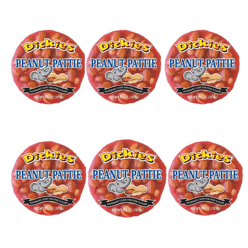 Dickies Peanut Patties 6ct package front view, nostalgic pink candy with peanuts.