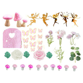 DiDida pink mushroom garden decor adds color to cakes.