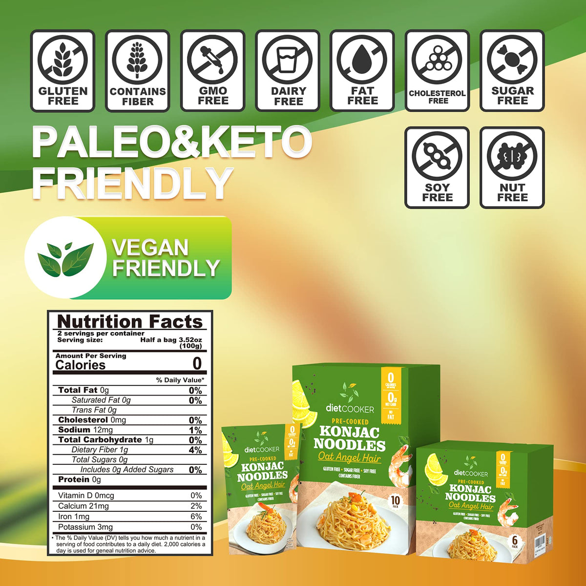 DIET COOKER Konjac noodles uncooked, versatile base for recipes.