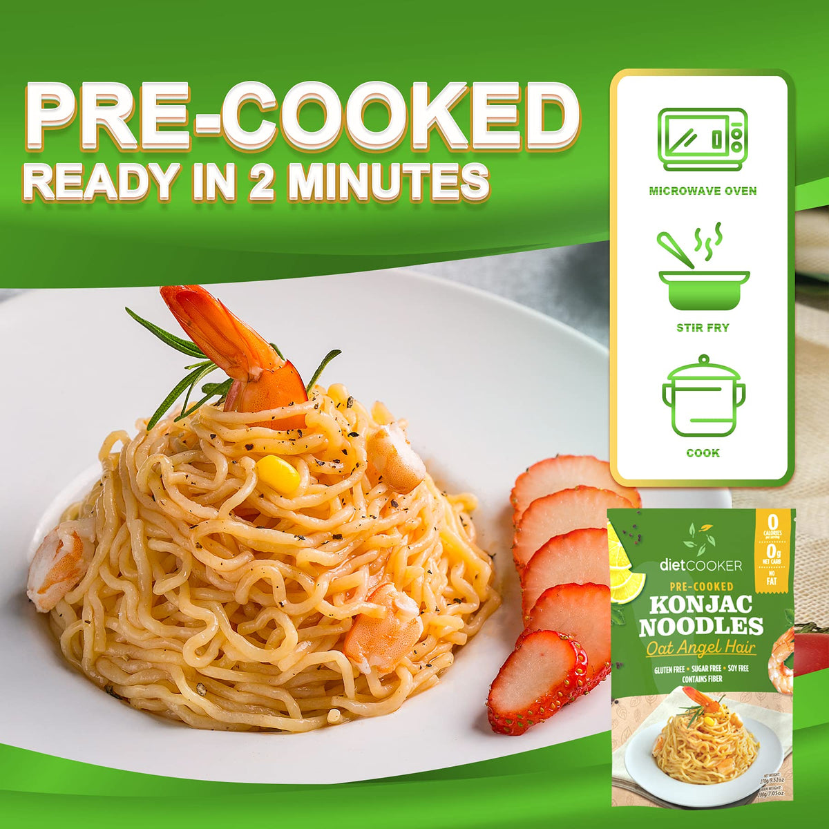 DIET COOKER Shirataki angel hair after quick cooking, lightweight pasta option.