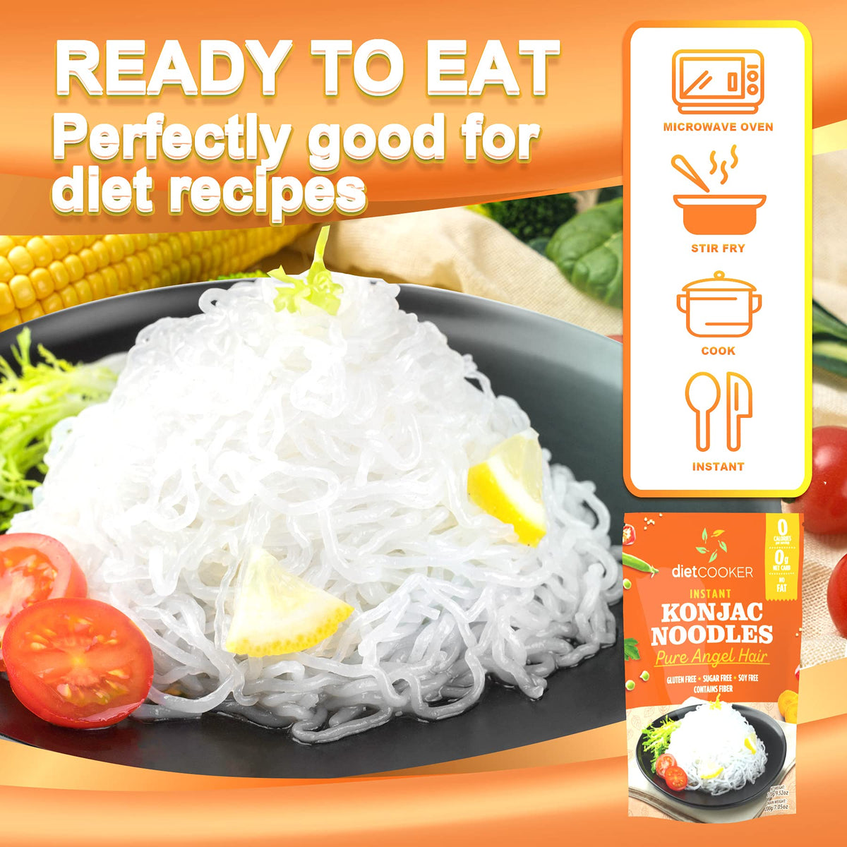 DIET COOKER Shirataki Noodles cooking in sauce, quick healthy meal option.