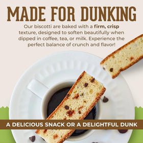 Dijas biscotti close up of chocolate chips showing rich cocoa flavor