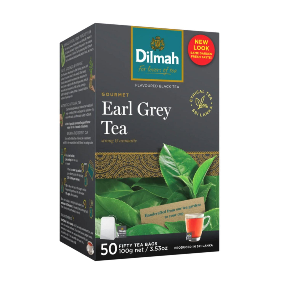 Dilmah Earl Grey tea bags in a 100 g pack, ideal for quick aromatic brews.