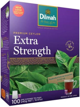Dilmah Extra Strength tea bags pack shot highlighting bold flavor potential.