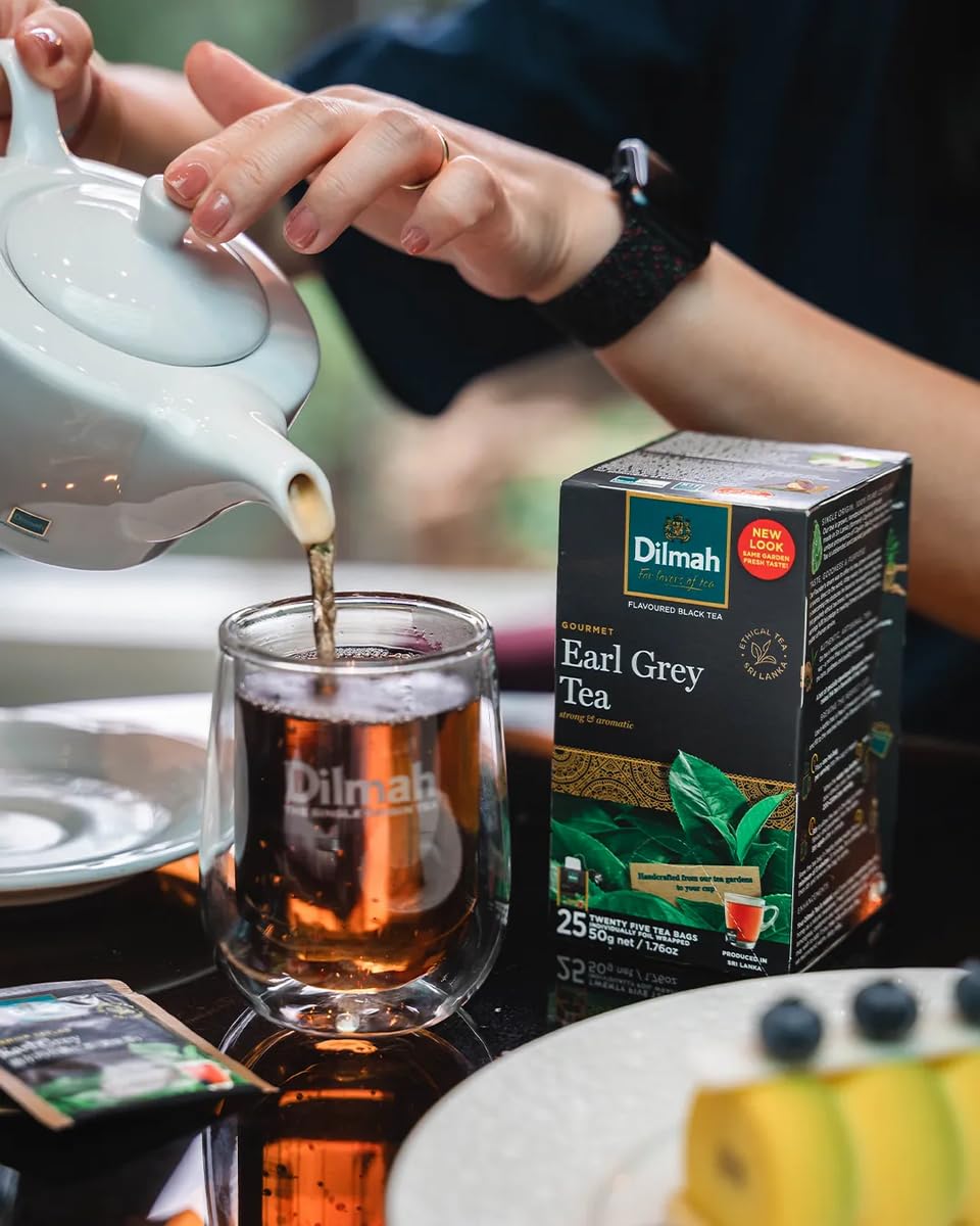 A fragrant cup of Dilmah Earl Grey ready to sip.