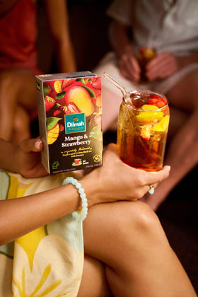 Dilmah Mango Strawberry tea aroma hints tropical brightness for a cozy break.