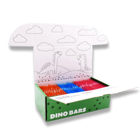 Dino Bars blueberry bar close-up, kid-friendly blueberry flavor in a pack