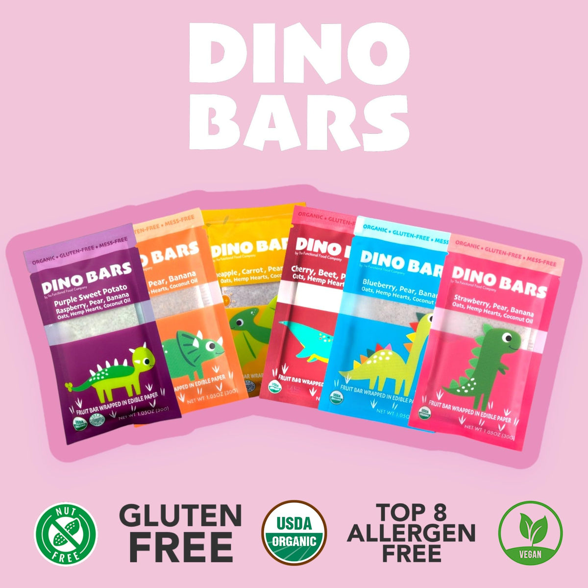 Dino Bars fruit texture close-up highlighting real fruit across flavors.