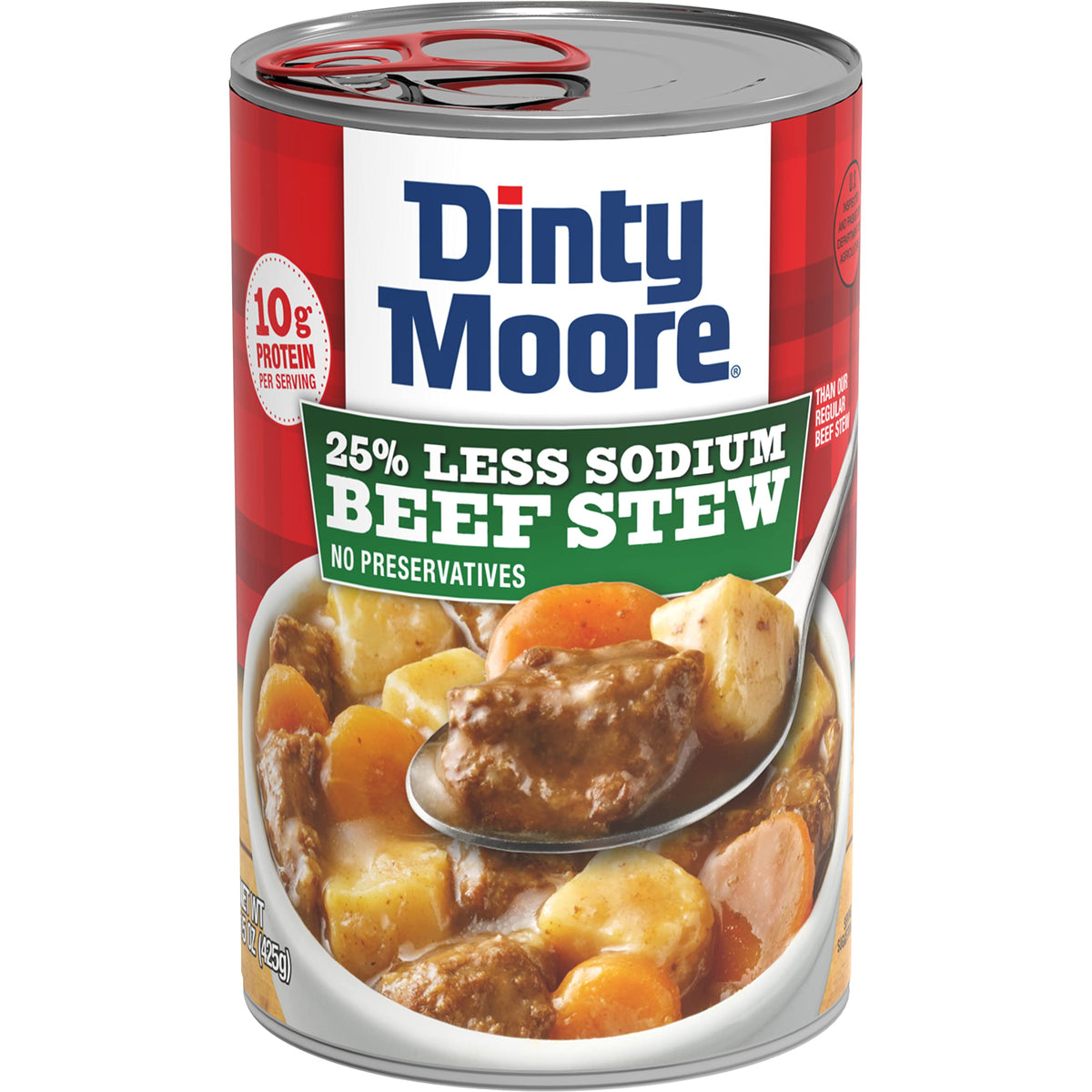 Front view of DINTY MOORE Beef Stew 12-pack, pantry-ready.