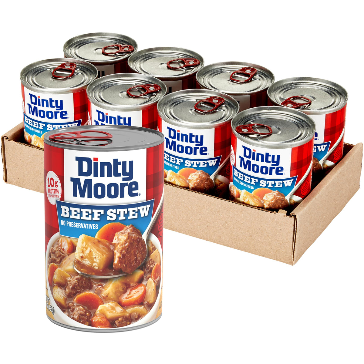 DINTY MOORE Beef Stew 15 oz can label, ideal for quick meals.