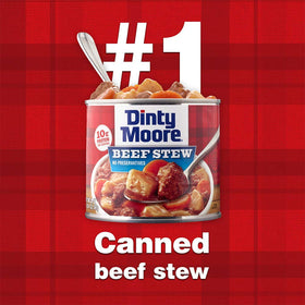 DINTY MOORE beef stew can closeup highlights hearty beef chunks