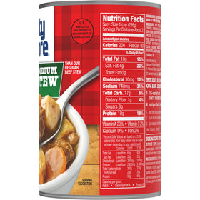 Cans on shelf showing beef, potatoes, and carrots imagery.