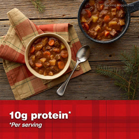 DINTY MOORE Beef Stew hot pie serving, convenient weeknight option.