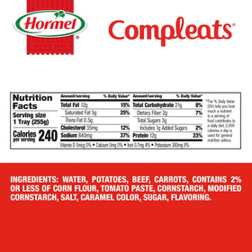 Dinty Moore Beef Stew Less Sodium portion packaging supports shelf-stable meals.