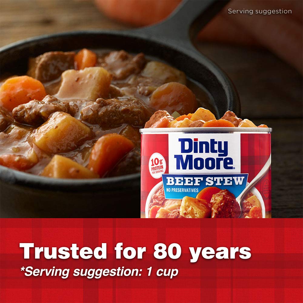 DINTY MOORE beef stew with potatoes and carrots in rich gravy