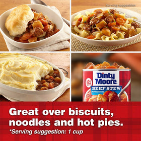 DINTY MOORE Beef Stew served in a bowl with potatoes and savory gravy.