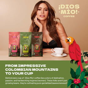 Dios Mio Coffee mug steaming invites a warm, flavorful cup.
