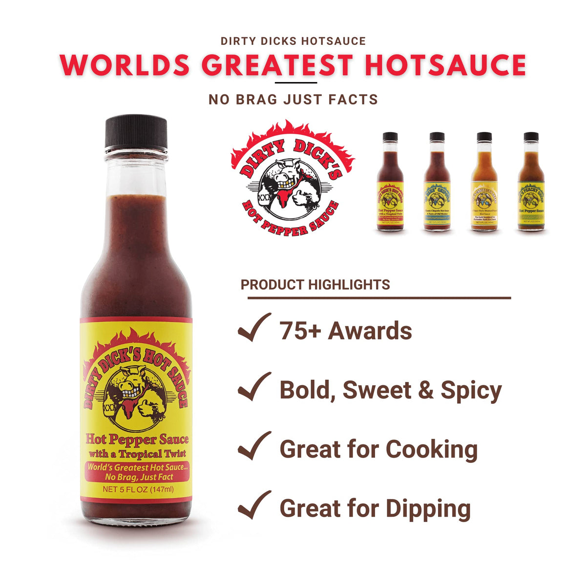 Dirty Dicks Caribbean Dream bottle showcases tropical heat for seafood and veggies.