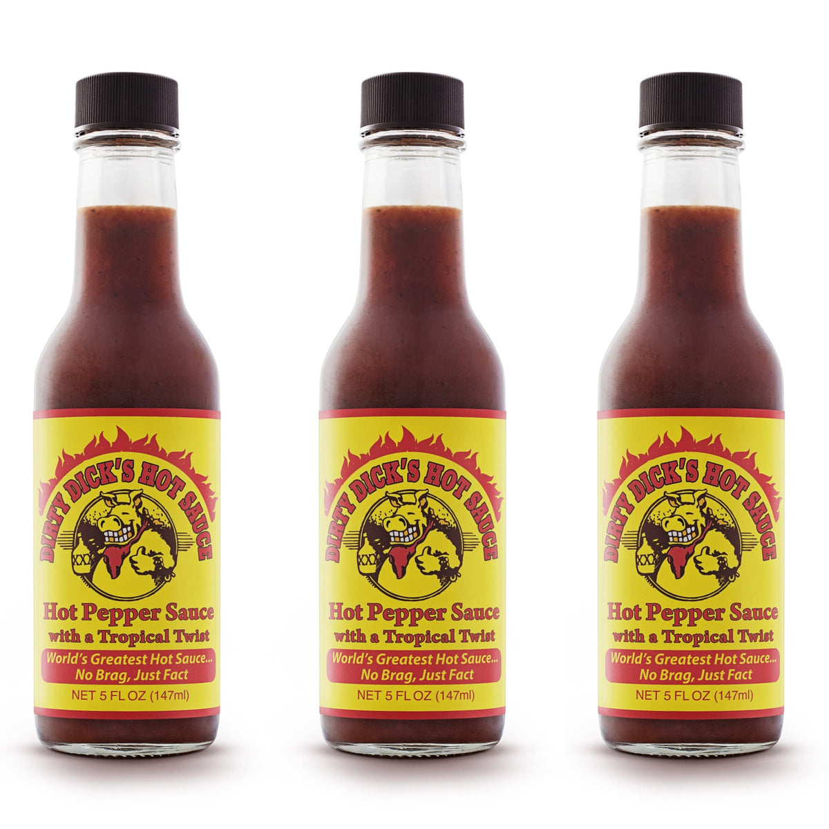 Dirty Dick's Original Hot Sauce pack bottle front shows bold flavor ready to elevate meals.