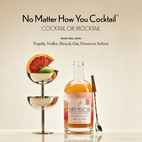 Dirty Pelican elderflower Paloma bottle-side emphasizes convenient home mixing