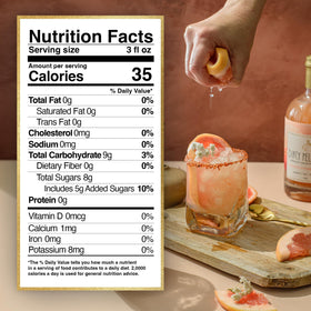 Dirty Pelican elderflower Paloma ingredients panel highlights organic vegan gluten-free notes
