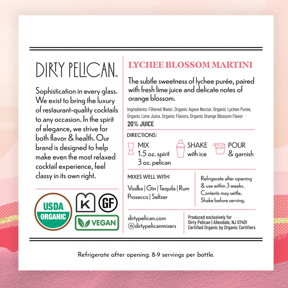 Dirty Pelican Lychee Blossom mocktail setup invites a clean, alcohol-free option