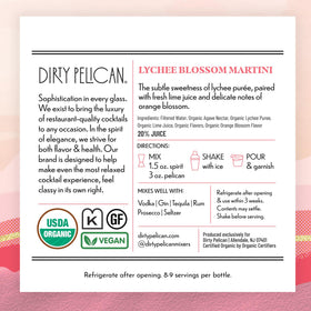 Dirty Pelican Lychee Blossom mocktail setup invites a clean, alcohol-free option