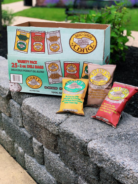 Dirty Potato Chips 25-pack pantry display, convenient bulk option.