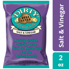 Dirty Potato Chips Salt and Vinegar close-up—kettle cooked texture with skins-on