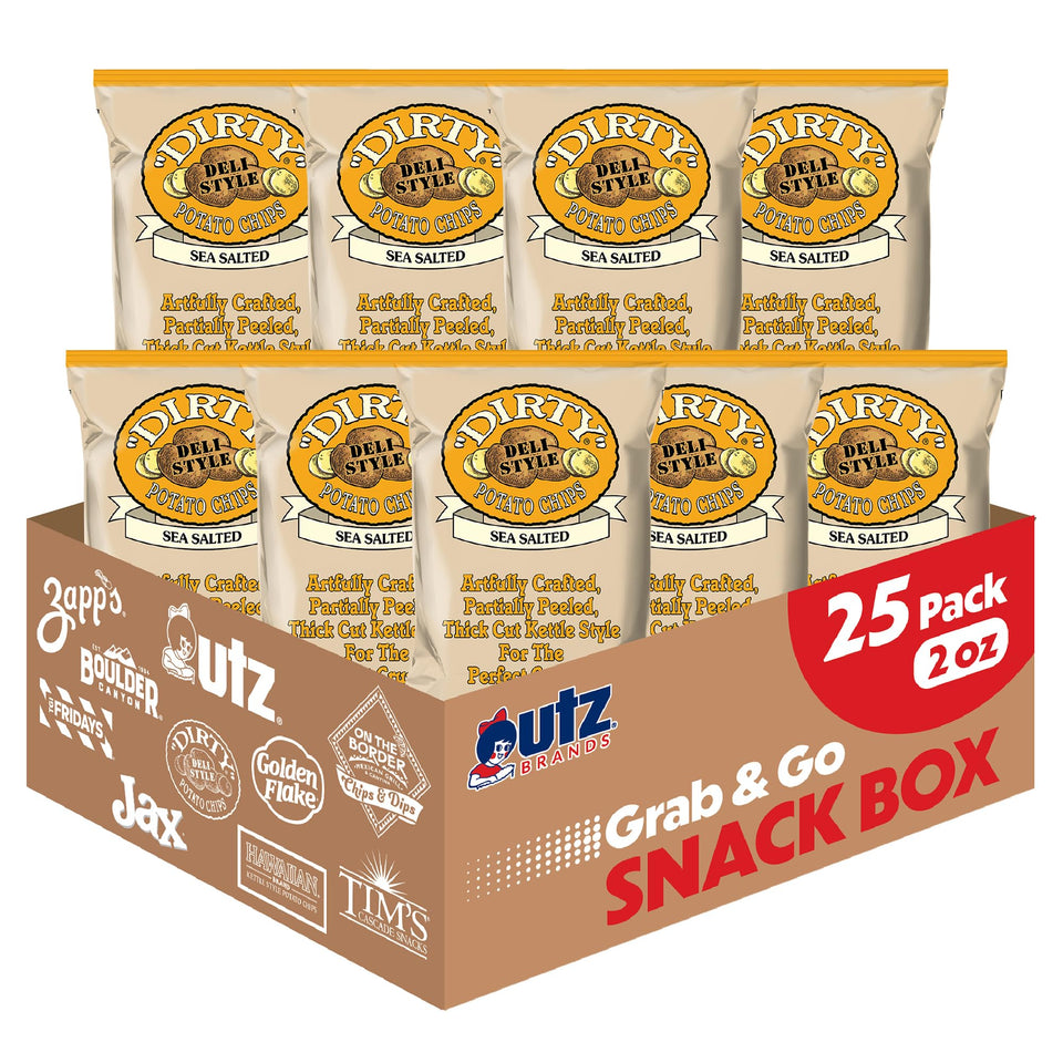 Dirty Potato Chips sea salt 2oz bag front, ideal for on-the-go snacking.