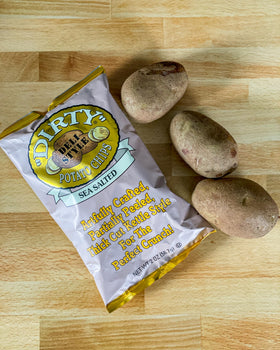 Dirty Potato Chips sea salt with dip plate, pairable for entertaining.